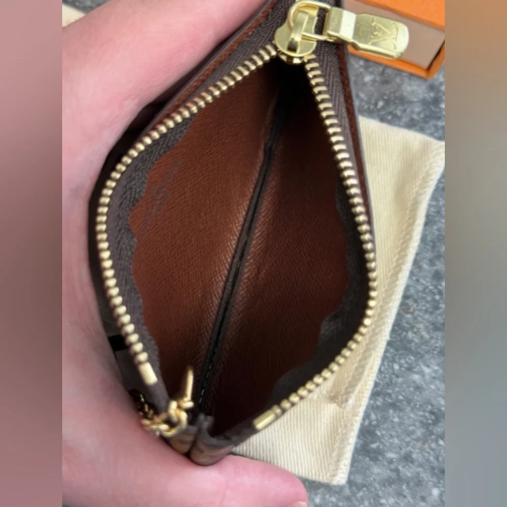 Louis Vuitton Monogram Zip Coin Pouch - Brown with Gold Hardware